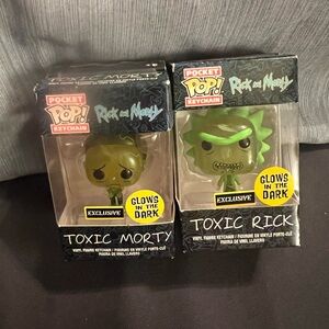 Funko One Toxic Rick & One Toxic Morty Pocket Pop Keychains, new in boxes.